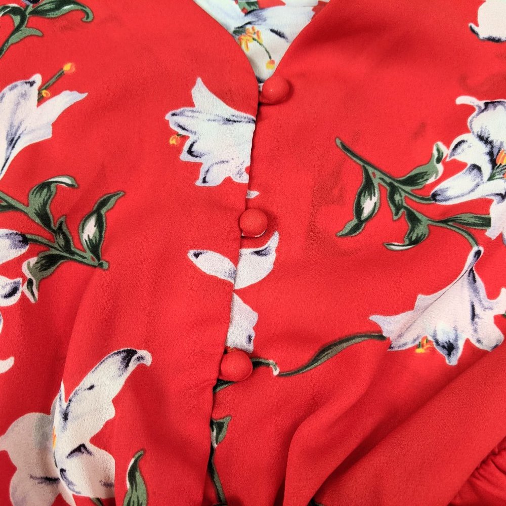 Sienna Sky Orange Floral Print V-Neck Button Top - Picture 4 of 8